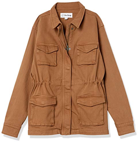 The Drop Andi Chaqueta Safari de Mezclilla Elástica con Cremallera Frontal, Tierra, S