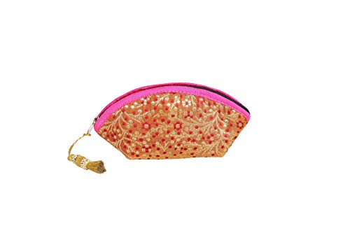 The MadhuSudan Gallery Bolso hecho a mano antiguo indio hecho monedero embrague bolsa con diseño étnico regalo de boda silk vanity pouches(juego de tres)