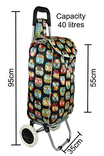 The Pescara Collection Gran Carro de cursos. Chouettes Noires. Chariot à tirer/pousser Modern et coloré. Léger et résistant. Flexible y escamotable