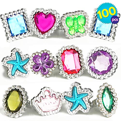 The Twiddlers 100 Pcs Anillos Ajustables Chispean Para Niñas - Princesa Joyas Anillos De Dedo Fingir Jugar Y Vestir Anillos Pequeñas - Detalles Y Cumpleaños Rellenos Bolsas De Fiesta, Premios De Clase