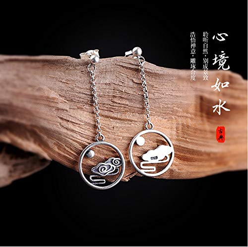 THTHT Aretes De Plata Esterlina 925 Mujeres's Vintage Accesorios Zen Nubes Circular Cae Personalidad Regalo Creativo De Moda Tendencia Antigua Embarcación