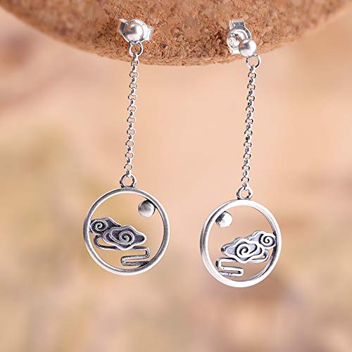 THTHT Aretes De Plata Esterlina 925 Mujeres's Vintage Accesorios Zen Nubes Circular Cae Personalidad Regalo Creativo De Moda Tendencia Antigua Embarcación