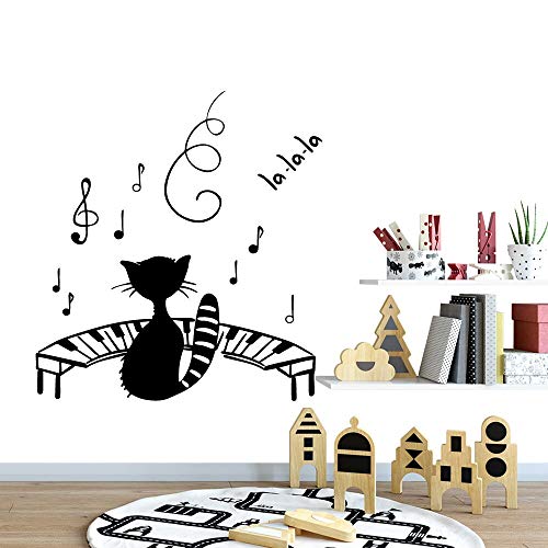 Tianpengyuanshuai Gato de Dibujos Animados con calcomanías de música póster Mural de Vinilo extraíble para Sala de Estar Pegatinas de habitación de niños para decoración del hogar 57x53cm