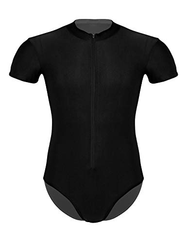 TiaoBug Maillots Hombre de Gimnasia Danza Ballet Leotardo Bodys Elástico de Fitness Ejercicio Mallas Verano Bañador Natación Deportivo Negro S