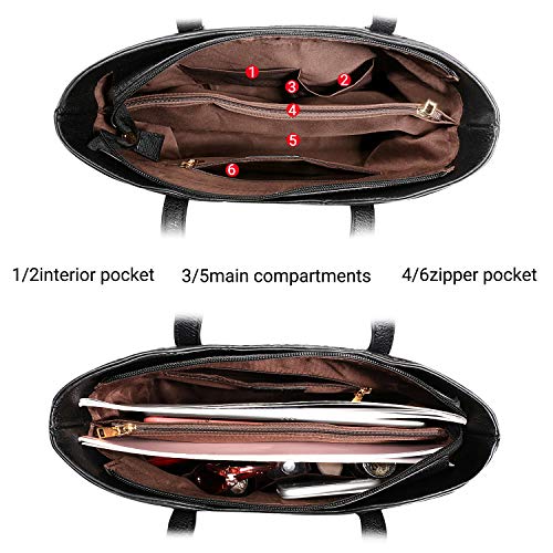 TIBES Bolso de cuero de la PU de la manera + bolso de hombro + monedero bolso de 3pcs A Negro