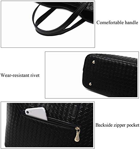 TIBES Bolso de cuero de la PU de la manera + bolso de hombro + monedero bolso de 3pcs A Negro