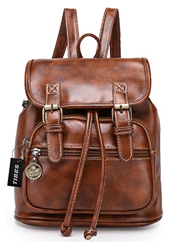 TIBES Mochila de cuero PU mochila de moda para las mujeres marrón