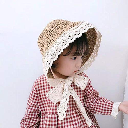 TIEDAN Sombrero de Paja para niños niñas Protector Solar Verano Encaje Lateral con Cordones Sombrero de Sol con Tiras bebé Playa Sombrero de Pescador-Caqui_Infantil (48-52cm)