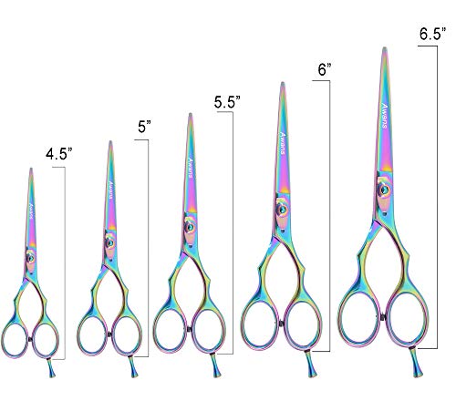 Tijeras profesionales de titanio para uso en peluquerías, disponibles en varios tamaños; también pueden utilizarse para recortar barbas o bigotes