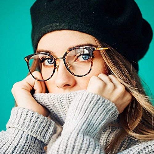 TIJN Marco redondo vintage de anteojos sin receta con lentes transparentes para mujer Tortuga Medio