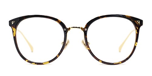 TIJN Marco redondo vintage de anteojos sin receta con lentes transparentes para mujer Tortuga Medio