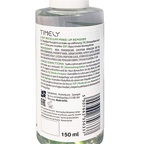 Timely - Desmaquillante micelar 2 en 1 con extractos de aloe, árnica montana y manzanilla, 150 ml