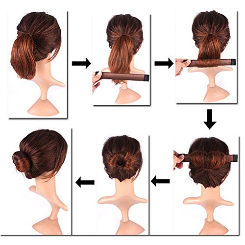 TIMESETL 2pcs Pelo Moño Maker y 1pc Moda Pelo Trenzado Fibra Sintética Moño Alto Herramienta Mágica DIY Twist Pelo de Peinado Marrón y Golden