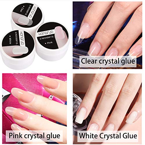TIMESETL 3 colores Gel de construcción, gel de extensión de uñas Gel para fortalecer las uñas Gel UV Set de manicura para uñas Conjunto de capa superior mate Conjunto de capa base Gel Esmalte