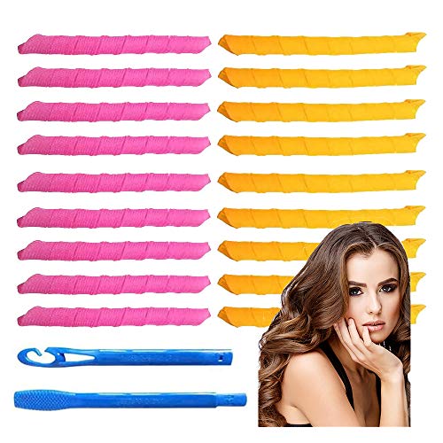 Tingz 20 piezas Magic Hair Curlers Spiral Curls Styling Kit, sin rulos de calor Rodillos y ganchos de peinado para cabello largo La mayoría de los tipos de peinados（18 pulgadas/45 cm）
