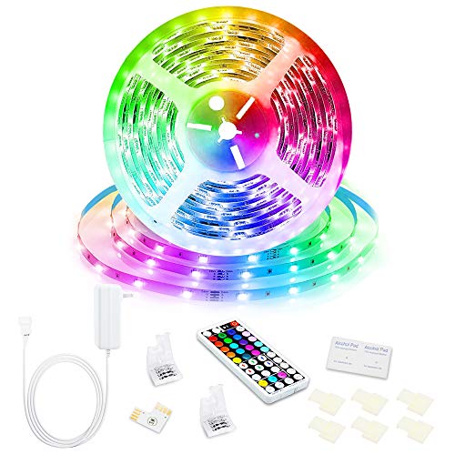 Tira LED, RGB 5M Luces LED Habitación Que Cambian De Color Con 44 Teclas Control Remoto RF Luz De Ambiente Para el Hogar Dormitorio Habitación TV Coches Fiesta Festival Boda