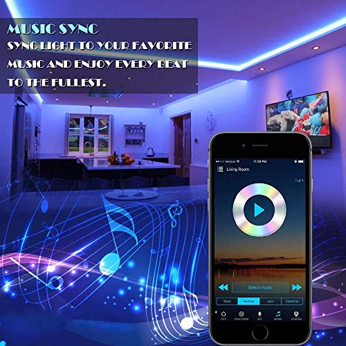 Tira LED WiFi de 2 m para Alexa/Google Home, Aplicación de teléfono inteligente controlada 5050 Impermeable Tira de luz RGB con Control Remoto para Decoración del Hogar
