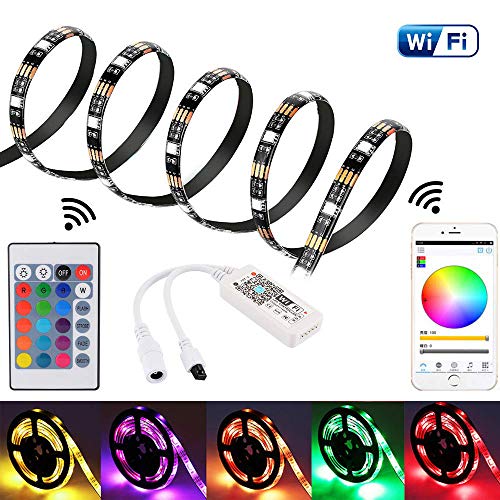 Tira LED WiFi de 2 m para Alexa/Google Home, Aplicación de teléfono inteligente controlada 5050 Impermeable Tira de luz RGB con Control Remoto para Decoración del Hogar