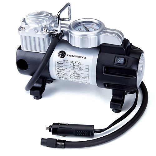 TIREWELL Inflador de neumáticos 12 V – Bomba de Metal de Disco Duro Directo de 150 PSI, compresor de Aire portátil con luz LED y Abrazadera de batería