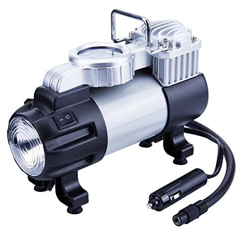 TIREWELL Inflador de neumáticos 12 V – Bomba de Metal de Disco Duro Directo de 150 PSI, compresor de Aire portátil con luz LED y Abrazadera de batería