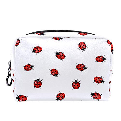 TIZORAX - Bolsa de maquillaje para mujer, diseño de mariquita y mariquita, bolsa con cremallera