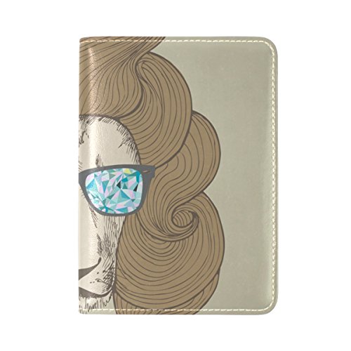 TIZORAX Chic corte de pelo con gafas de león retrato funda de piel para pasaporte de viaje
