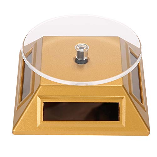 TMISHION Soporte De ExhibicióN Giratorio Solar, Bandeja giratoria de la Placa giratoria de la luz 360 del escaparate Solar(Gold)