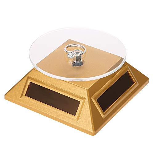 TMISHION Soporte De ExhibicióN Giratorio Solar, Bandeja giratoria de la Placa giratoria de la luz 360 del escaparate Solar(Gold)