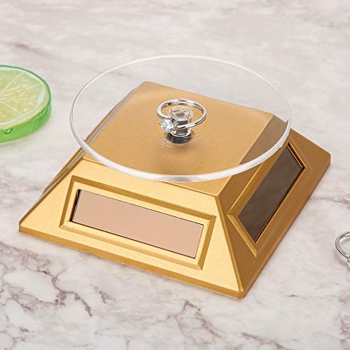 TMISHION Soporte De ExhibicióN Giratorio Solar, Bandeja giratoria de la Placa giratoria de la luz 360 del escaparate Solar(Gold)