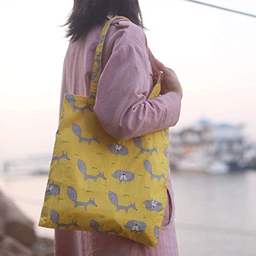 Tobeso Bolsos totes para mujer Bolso de compras reutilizable Bolsos de algodón Bolsas de supermercado ecológicas para mujeres (Amarillo-Zorro)