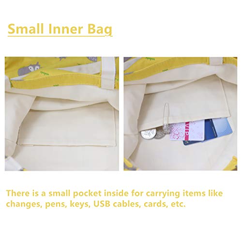 Tobeso Bolsos totes para mujer Bolso de compras reutilizable Bolsos de algodón Bolsas de supermercado ecológicas para mujeres (Amarillo-Zorro)