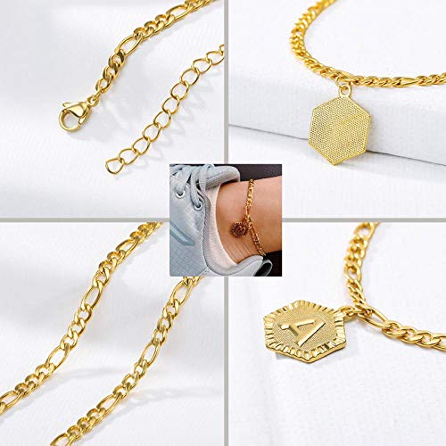 Tobilleras para Mujer Boho, Pulsera De Oro con Forma De Corazón De 26 Letras, Accesorios De Joyería De Playa De Longitud Ajustable para Niñas Y Niños (Style1) (Q)