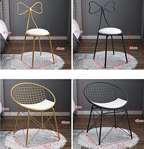 Tocador Creativo Silla De Maquillaje, Lazo De Mariposa Dorada Silla De Respaldo Dormitorio Cuero De PU / Decoración De Franela Ocio Silla De Lectura Hierro Forjado Silla De Comedor Muebles,White pu