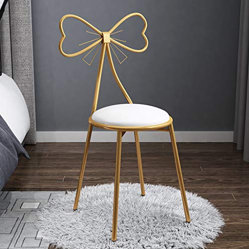 Tocador Creativo Silla De Maquillaje, Lazo De Mariposa Dorada Silla De Respaldo Dormitorio Cuero De PU / Decoración De Franela Ocio Silla De Lectura Hierro Forjado Silla De Comedor Muebles,White pu