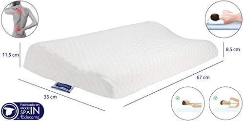 Todocama - Almohada viscoelástica Cervical con diseño ergonómico terapéutico. Doble Funda extraíble y Lavable. Fabricada íntegramente en España. Almohada Premium. (Pack de 2 Almohadas de 67x35x13cm)