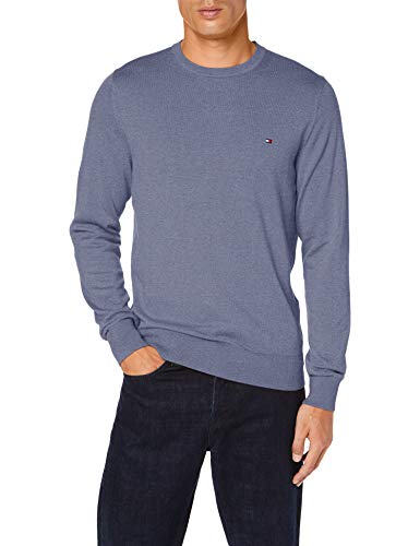 Tommy Hilfiger Organic Cotton Silk Crew Neck Pantalones, Azul (Faded Indigo Heather DVD), Medium para Hombre