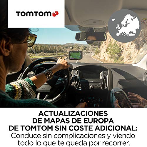 TomTom GPS para coche GO Basic, 5 pulgadas, con tráfico y prueba de radares gracias a TomTom Traffic, mapas de la UE, actualizaciones a través de WiFi, soporte reversible integrado