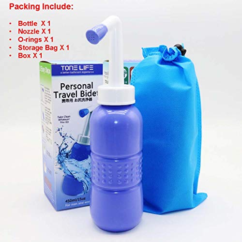 TONELIFE Bidé de viaje – Botella Peri – Pulverizador de bidé portátil – para viajes, puerpera, parto, remolcador, uso al aire libre, camping, con bolsa de almacenamiento