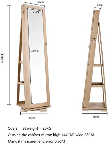 TONGSH Joyería Organizador de la joyería de Gabinete 360 ​​de rotación, con Cerradura Pared Derecha de la joyería Armario con Espejo de Cuerpo Entero Joyería Grande del Armario del gabinete