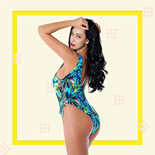 TongT15 Mujer Traje De Una Pieza con Relleno Bañador Push Up Ropa De Baño Cintura Alta Sin Espalda Atractivo De Gran Tamaño De Las Mujeres Siamesas Que Imprimen La Elasticidad Delgada N-5