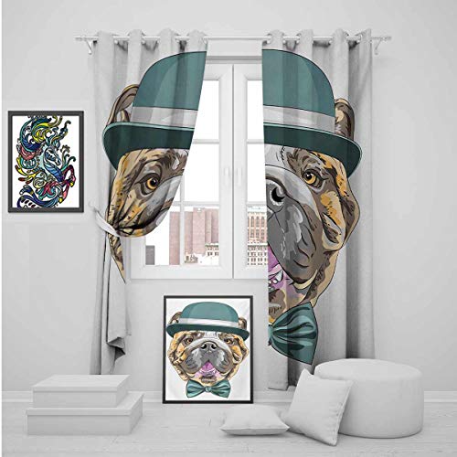 Toopeek - Cortina aislada para perro con sombrero y pajarita, diseño de animal con atuendo formal de raza pura para sala de estar o dormitorio (52 x 54 cm), color marrón y rosa