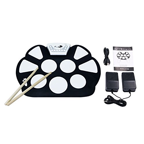 Top-Longer Electrónico Enrolle Drum Pad Kit Silicio Plegable-Tambor portátil y Profesional