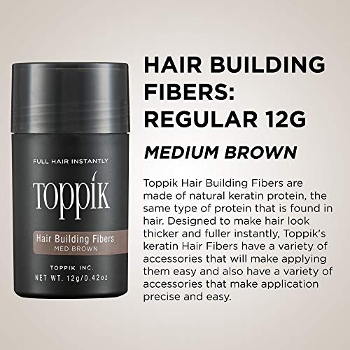 Toppik Fibras Capilares, Castaño Medio, Fibras de Queratina para Crear más Densidad en el Cabello de Forma Inmediata, 12 g