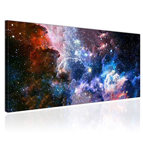 Topquadro Cuadro XXL sobre Lienzo, Imagen Panorámica 100x50cm, Galaxia, Estrellas y Planetas, Universo - Decoración de Pared, Imagen Panorámica - Una Pieza