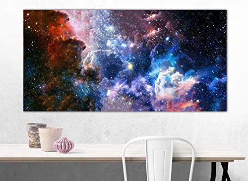 Topquadro Cuadro XXL sobre Lienzo, Imagen Panorámica 100x50cm, Galaxia, Estrellas y Planetas, Universo - Decoración de Pared, Imagen Panorámica - Una Pieza