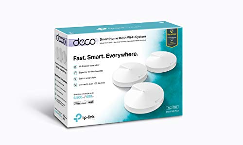 TP-LINK AC2200 Deco M9 Plus (3-pack) - Amplificador wifi Super Mesh inteligente sin interrupciones, Tri-band hasta 600m² Hub Smart IoT,  Zigbee,  2 Gigabit, MU-MIMO