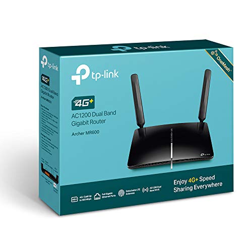 TP-Link Archer MR600 Router 4G + Advanced LTE CAT6, Wi-Fi AC1200 5GHz & 2.4GHz, 4 Puertos Gigabit, 2 Antenas Desmontables, MicroSIM, Compatible con Todos los operadores.