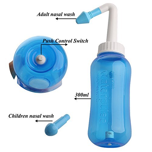 Tpocean - Sistema de limpieza nasal para riego nasal para tratamiento de rinitis alérgica, 300 ml con 2 puntas intercambiables