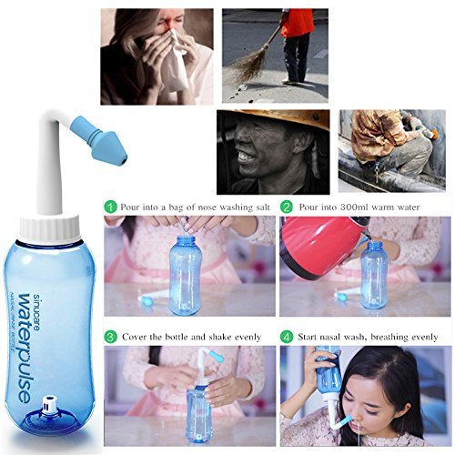 Tpocean - Sistema de limpieza nasal para riego nasal para tratamiento de rinitis alérgica, 300 ml con 2 puntas intercambiables