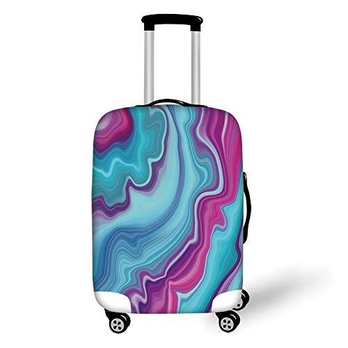 Travel Luggage Cover Suitcase Protector,Marble,Abstract Color Formation Wavy Aqua Pink Lines Agate Slab Mineral Layers Geographic,Aqua Pink，for Travel,S